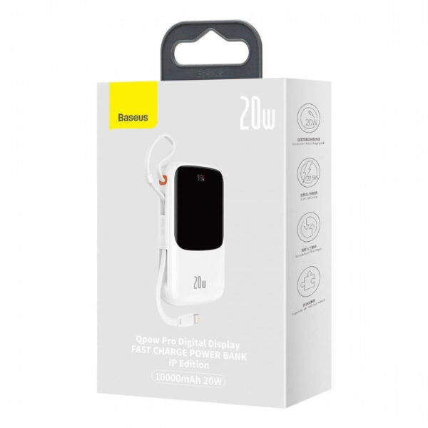 Baseus Qpow Pro powerbank 10000mAh PD 20W USB+Type C with Lightning cable λευκό (PPQD060002) - Image 3