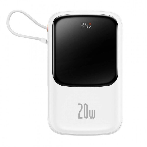 Baseus Qpow Pro powerbank 10000mAh PD 20W USB+Type C with Lightning cable λευκό (PPQD060002)