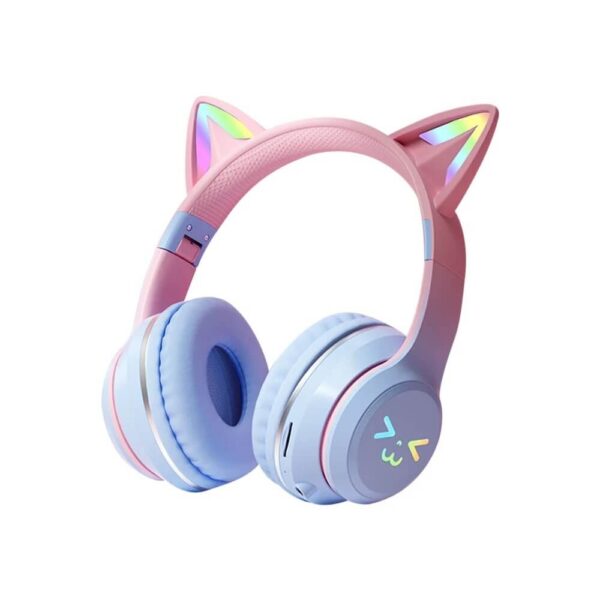 Ακουστικά Wireless Headphones GJBY Cat Ear CA-042 Led Light Foldable Bluetooth ροζ-μωβ