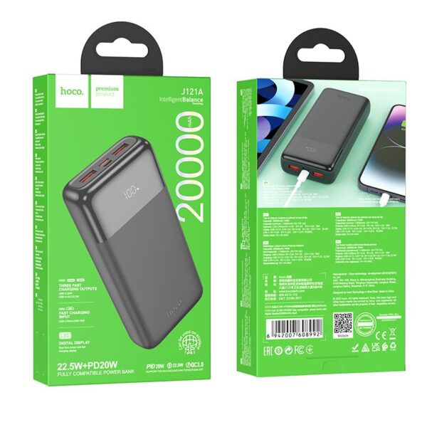 Power Bank Fast Charging Hoco J121A 22,5W QC 3.0+ PD20W 20000mAh μαύρο - Image 2