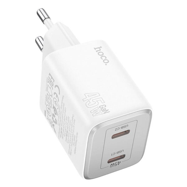 Φορτιστής ταξιδίου Hoco GaN N42 Quick Charger PD45W QC3.0 με 2 θύρες Type C λευκό