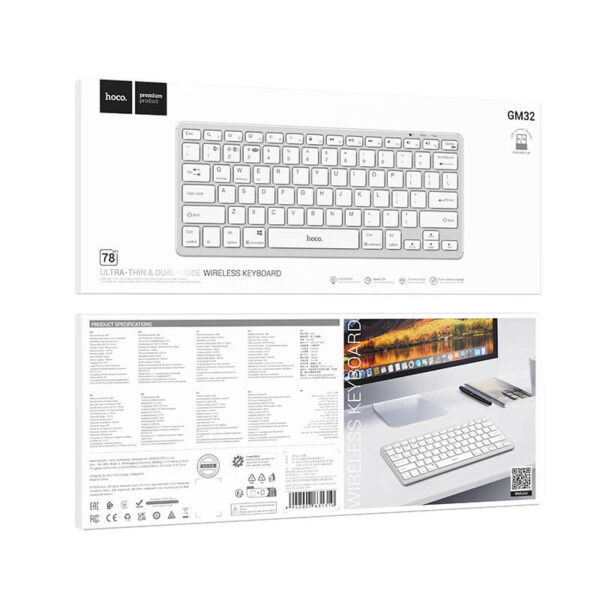 Ασύρματο Bluetooth Πληκτρολόγιο Hoco GM32 Wireless Dual-mode Keyboard Αγγλικό US λευκό - Image 3