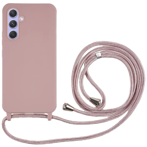 Θήκη Σιλικόνης με Κορδόνι Crossbody Back Cover Case Samsung Galaxy A55 ροζ απαλό
