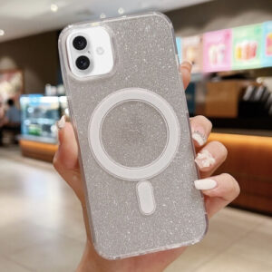 Θήκη Acrylic Transparent Glitter MagSafe Case Apple iphone 16 ασημί