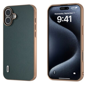 Θήκη Electroplated Frame Genuine Leather Elegant Case Apple iphone 16 πράσινο