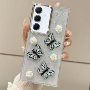 Θήκη 3D Blue Butterfly Glitter Case Samsung Galaxy A35 διάφανο