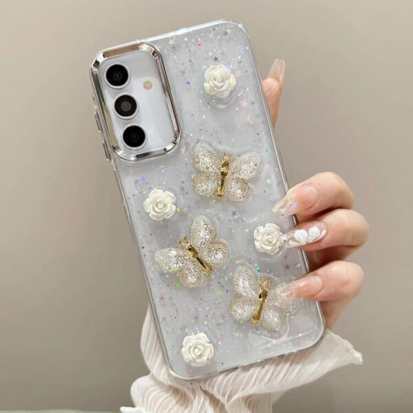 Θήκη 3D White Butterfly Glitter Case Samsung Galaxy A15 διάφανο