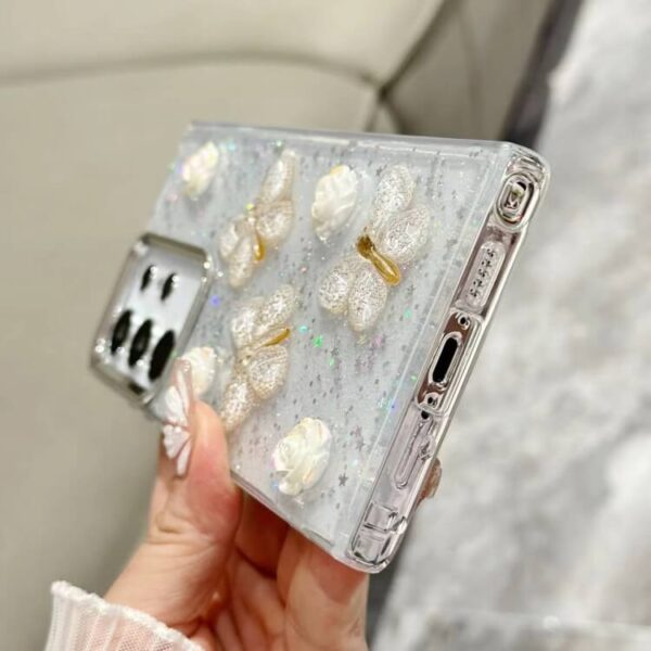 Θήκη 3D White Butterfly Glitter Case Samsung Galaxy A15 διάφανο - Image 2