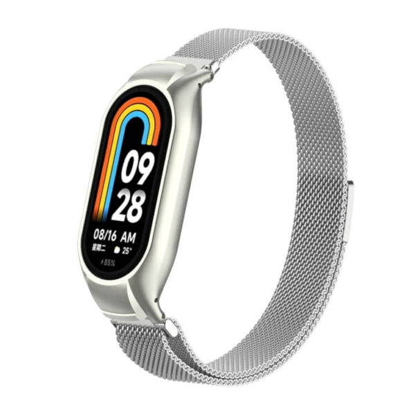Λουράκι μεταλλικό μαγνητικό με θήκη για Xiaomi Smart Band 8/8NFC ασημί - Image 2