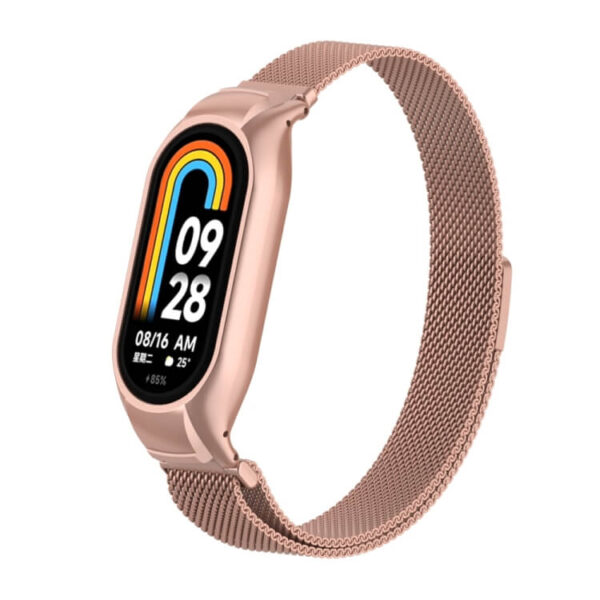Λουράκι μεταλλικό μαγνητικό με θήκη για Xiaomi Smart Band 8/8NFC ροζ χρυσό - Image 2