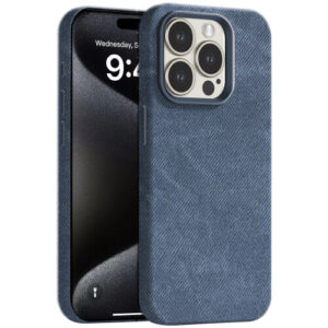 Θήκη Skin Feel Denim Leather MagSafe Case Cover Apple iphone 15 Pro μπλε