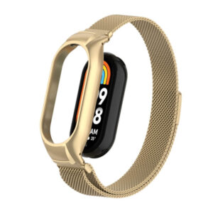 Λουράκι μεταλλικό μαγνητικό με θήκη για Xiaomi Smart Band 8/8NFC χρυσό