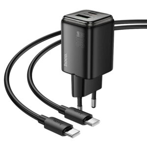 Φορτιστής ταξιδίου Hoco N53 με Θύρα Type C+ Usb A και 1m Καλώδιο Type C- Type C PD 30W QC 3.0 μαύρο